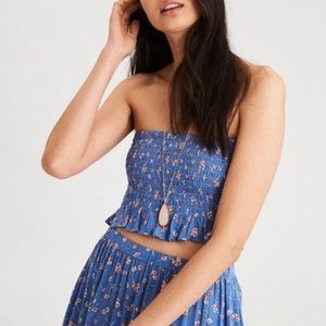 American Eagle Blue Floral Smocked Tube Top